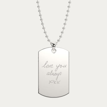 Mens Actual Handwriting Dog Tag Necklace